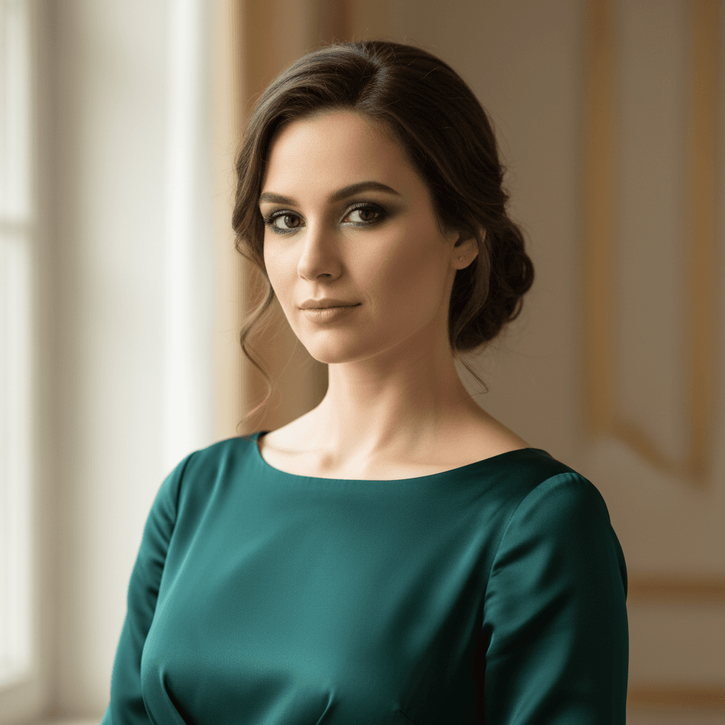 A special-event outfit fitted and styled for an evening occasion.